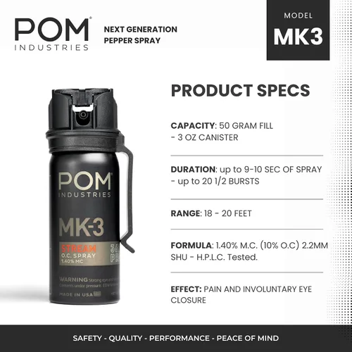 Vista 3 de POM MK3 Pepper Spray, Belt Clip Model, Maximum Police Strength OC with UV Marking Dye, Quick Flip Top Safety, 360° Performance At Any Angle