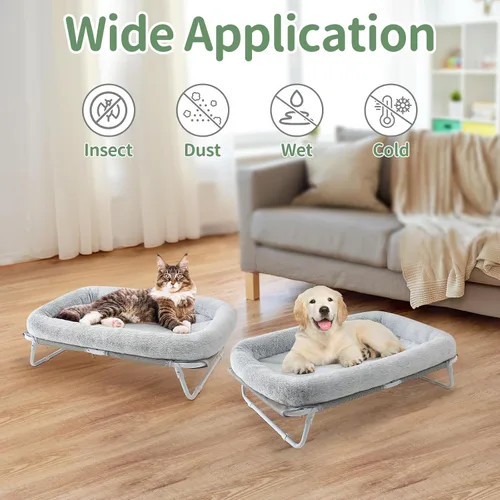 Vista 6 de Sunhoo Cama elevada para gatos, hamaca elevada plegable para mascotas, tumbona para cachorros con marco de metal fuera del suelo, cubierta lavable