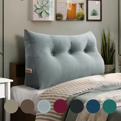 Vista 24 de Almohada de cuña doble gruesa de 8 libras para cabecero de dormitorio universitario, almohada de cuña de terciopelo con respaldo triangular