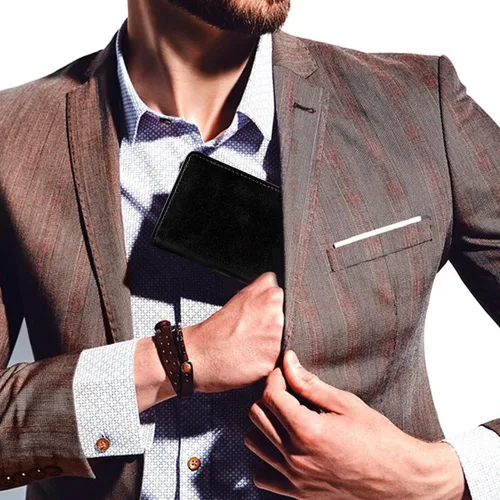 Vista 2 de RAW HYD - Cartera larga de cuero para hombres Funda de chequera doble un gran regalo para hombres