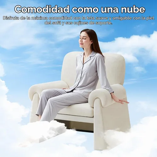 Vista 3 de Silla decorativa de gran tamaño, cómodas sillas de sala de estar, sofá individual con cojín grueso y reposabrazos, sillón tapizado para sala de Beige