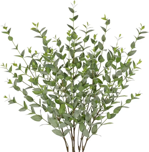 Vista 11 de Tallos de eucalipto sintético, hojas de eucalipto de sauce de 34 pulgadas de largo, tallos de vegetación artificial para arreglos de ramo de Gs Verde