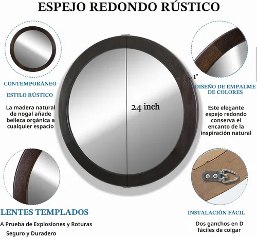 Vista 4 de CULER Espejos redondos de 24 pulgadas, espejo rústico de pared de tocador