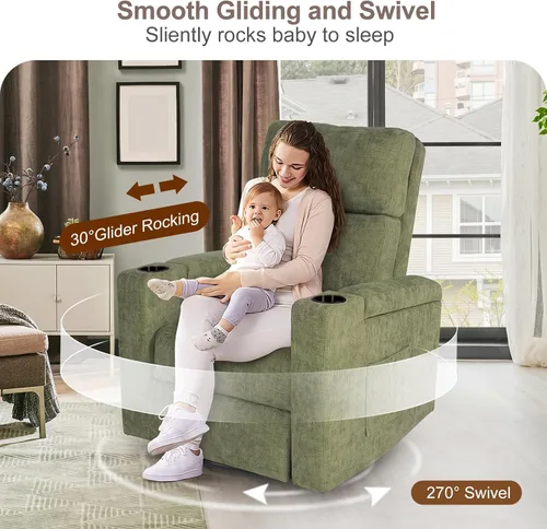 Vista 7 de ABCASA Power Recliner Rocking Chair Nursery, Swivel Glider, Green Chenille-green