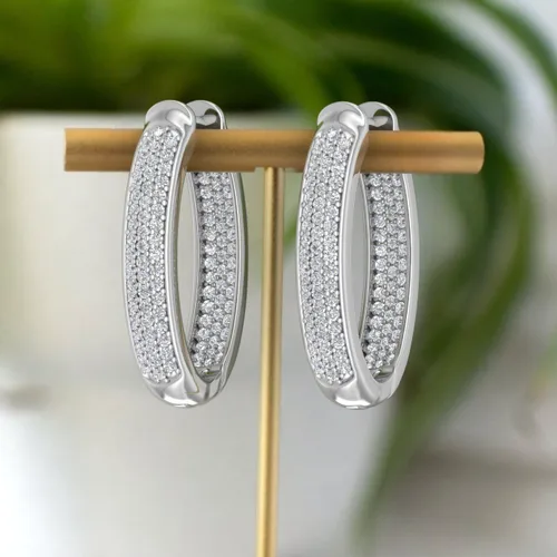 Vista 4 de Aretes tipo argolla con diamantes de 1 quilate en oro de 10 quilates o platino 950