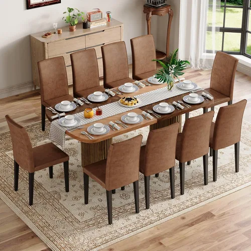 Vista 49 de Mesa de comedor extra larga de 78.7 pulgadas para 6-10 personas, mesa de cocina moderna con bases estriadas, mesa de comedor rectangular de granja