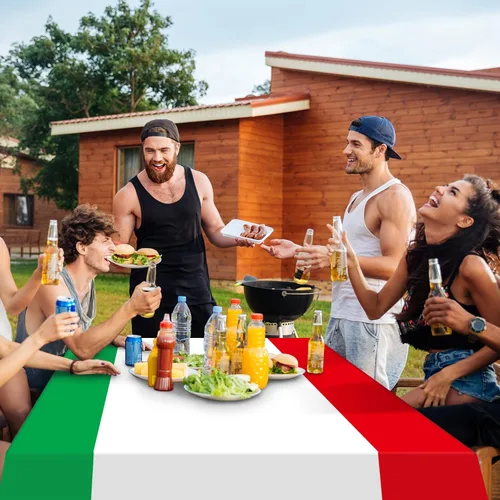Vista 6 de Paquete de 3 manteles con bandera italiana, mantel de plástico desechable con temática italiana, mantel rectangular italiano para reuniones