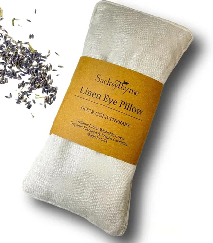 Vista 12 de Almohadilla para ojos de lino orgánico Sacksy Thyme - Lavanda y semillas de lino para relajación, yoga, alivio del estrés - Almohadilla térmica