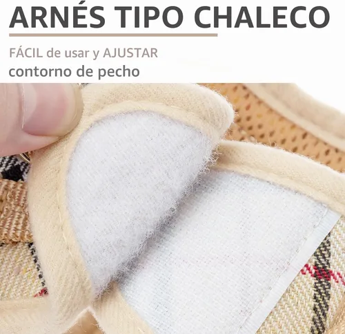 Vista 3 de PUPTECK Juego de Arnés y Correa para Perro de Malla Suave Step-in a Cuadros para Cachorro Acolchado Sin Tirones Chaleco Arnés para Perros XS Beige