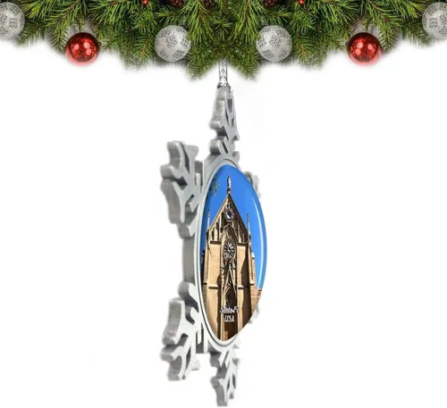 Vista 2 de Estados Unidos América Loretto Chapel Santa Fe Adorno de Navidad Decoración Árbol Decoración Cristal Metal Recuerdo Regalo
