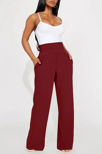 Vista 4 de Dokotoo Pantalones de pijama de pierna ancha para mujer, pantalones de pijama fluidos, pierna recta, cintura alta, elásticos, palazzo