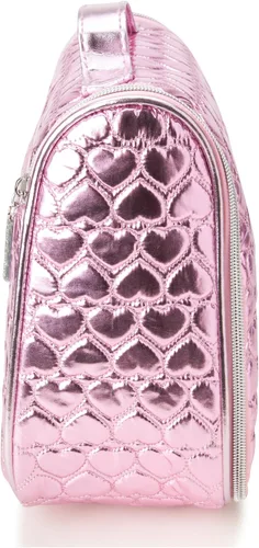Vista 5 de Juicy Couture Bolsa de maquillaje rosa Organizador de cosméticos Esenciales de viaje Gancho colgante brillante corazón acolchado