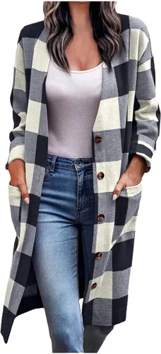 Vista 2 de Chamarra a cuadros para mujer, casual, de tartán, sobre camisa, gabardina, de manga larga, mezcla de lana, chaqueta de franela, ropa de moda de otoño