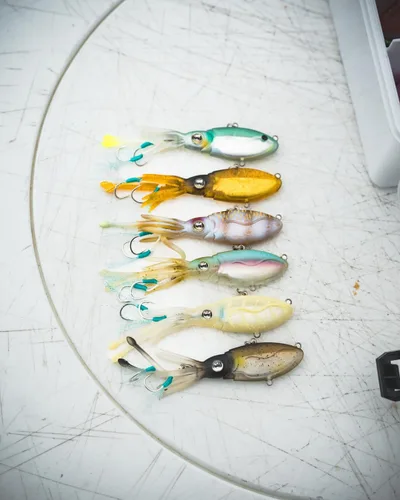 Vista 7 de Nomad Design Señuelo de pesca vibratorio patentado original de Squidtrex – Señuelo de plástico suave TPE con aroma añadido para agua salada