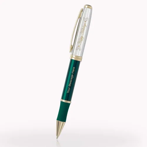 Vista 12 de 1 bolígrafo de metal ejecutivo grabado con láser personalizado en color negro clásico con detalles en tono dorado. Tinta negra.