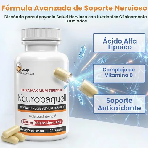 Vista 6 de Alivio del dolor de neuropatía, refuerzo clínico Fórmula avanzada de soporte a los nervios 120 cápsulas.