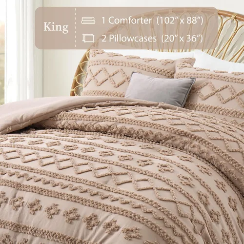 Vista 21 de Oli Anderson Juego de Edredón Beige Queen Acolchado Juego de Ropa de Cama Queen 3 Piezas, Edredón Boho Shabby Chic con 2 Fundas de Almohada