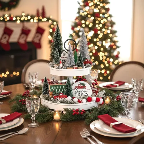 Vista 5 de FUTUREPLUSX 30 piezas de mini árboles de sisal artificiales, mini árboles de Navidad con base de madera para decoración de mesa de Navidad