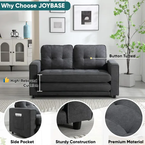 Vista 4 de JOYBASE Sofá cama extraíble, moderno sofá cama convertible tapizado extraíble para sala de estar (gris oscuro, tela)