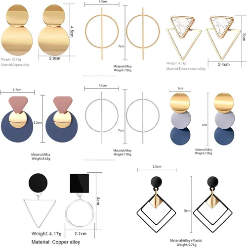 Vista 4 de CHANBO 8 pares de aretes de acrílico coreano para mujer, geométricos, redondos, dorados, joyería femenina, Metal, no conocido