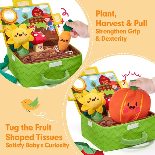 Vista 3 de hahaland Juguetes para bebés de 6 a 12 meses – Frutas Verduras Jardín Planta Granja Peluche 6 Month Old Montessori Sensory Toys Carrot Flower with