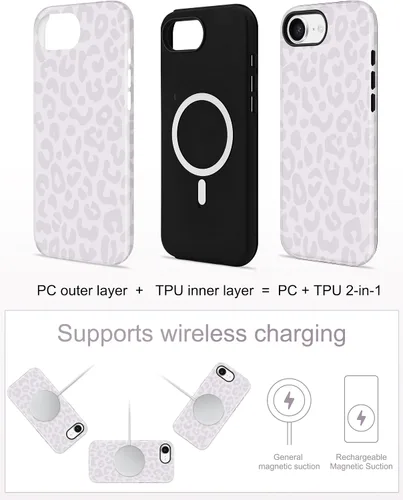 Vista 160 de Jusy Funda compatible con MagSafe con estampado de caparazón de tortuga marrón para iPhone 7/8/SE, cubierta protectora de TPU suave magnética