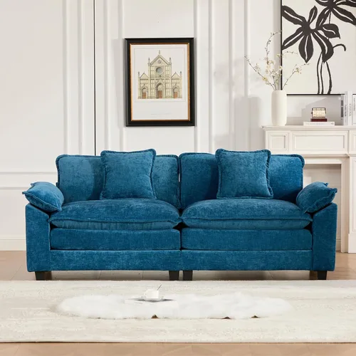 Vista 61 de Sofá seccional modular, sofá seccional en forma de L de 76.7 pulgadas con otomana móvil, cómodo loveseat de chenilla nube con reposabrazos
