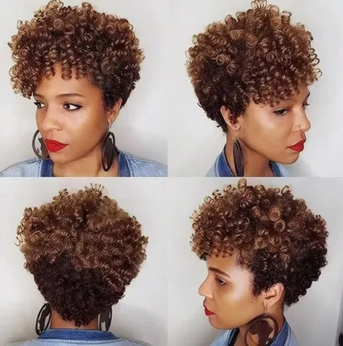 Vista 9 de Peluca sintética de corte Pixie con flequillo para mujer, peluca gris para mujeres negras, peluca corta con flequillo, perfecta para cosplay