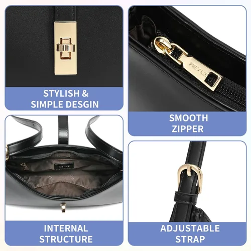 Vista 6 de Keyli - Bolso de hombro de moda para mujer, de cuero vegano, con correa ajustable, bolsos estilo hobo, con asa larga