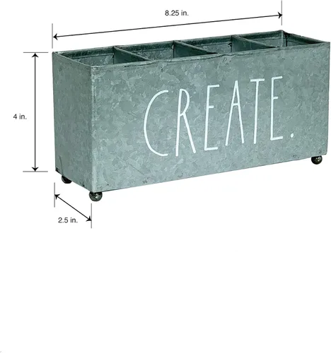 Vista 3 de Rae Dunn Organizador de belleza – Cuatro secciones para almacenamiento de cosméticos – Contenedor de metal galvanizado para suministros