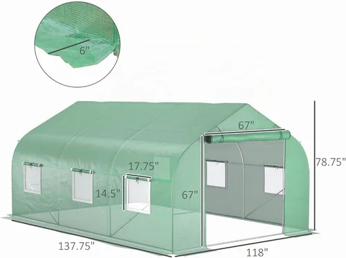 Vista 7 de Outsunny - Invernadero al aire libre de 11.5' x 10' x 6.5', tipo túnel, con ventanas enrollables, puerta con cremallera, cubierta de PE, marco
