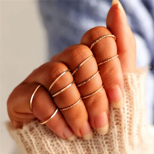 Vista 7 de WFYOU 10 anillos simples chapados en oro de 18 quilates de 0.039-0.079 in para mujeres y niñas, anillos midi apilables de nudillos, elegantes