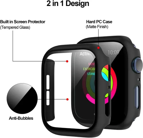 Vista 3 de Paquete de 2 fundas rígidas de policarbonato compatibles con Apple Watch, con protector de pantalla de cristal templado sin burbujas para accesorios