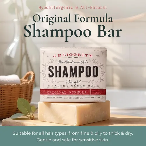Vista 2 de J·R·LIGGETT'S Barra de champú, fórmula original, champú en barra totalmente natural para cabello con aceite de coco y aceite de ricino, sin sulfato