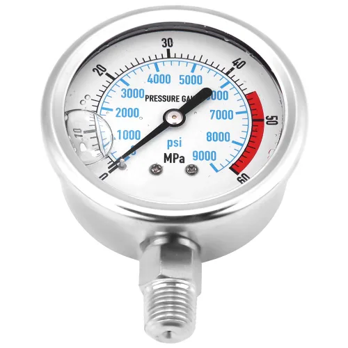 Vista 7 de Manómetro hidráulico, 60 MPa / 9000 PSI doble escalas acero inoxidable manómetro líquido presión base entrada NPT conexión de rosca 1/4