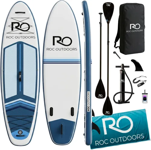 Vista 21 de Roc Tabla de remo inflable con accesorios y mochila de alta calidad, cubierta antideslizante, bolsa impermeable, correa, remo y bomba de mano.