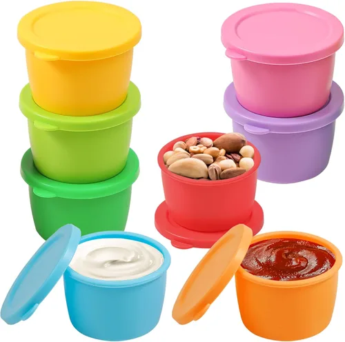 Vista 9 de KOLUTI Recipiente de silicona antiadherente para aderezo de ensalada de 2.4 onzas, paquete de 6 cajas de almacenamiento de salsa pequeña
