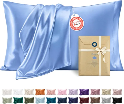 Vista 33 de Bedsure Paquete de 2 fundas de almohada de satén similares a las fundas de almohada de seda tamaño estándar, funda de almohada para mujeres que
