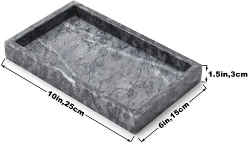 Vista 6 de Bandeja de mármol negro, bandeja de baño de piedra, soporte decorativo para Tissrue, vela, jabón, toalla, planta (negro - 10 x 6)