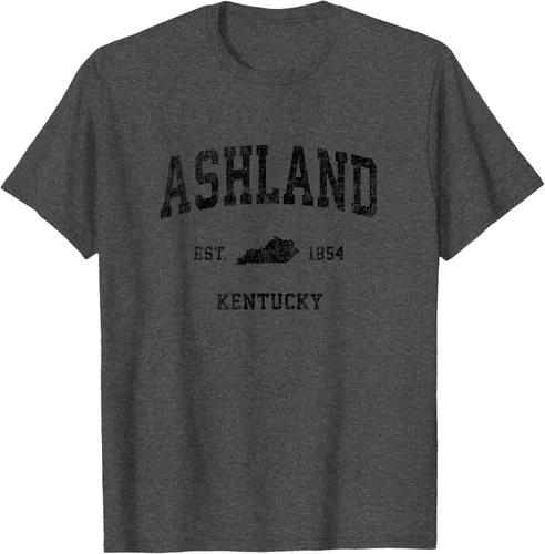 Vista 40 de Ashland Kentucky KY Vintage Sports Design Camiseta de impresión negra Asfalto