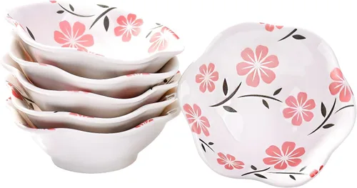 Vista 8 de Juego de 6 platos japoneses de salsa de soja Sakura negra para sushi, tazones de porcelana para salsa Negro HY