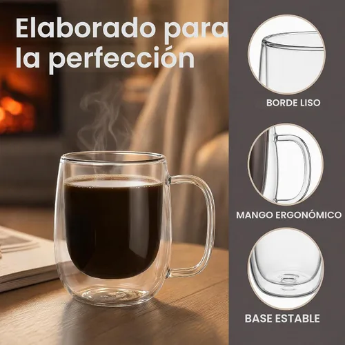 Vista 8 de Little World Taza de café de vidrio, 8.5 onzas, doble pared, aislada, resistente al calor, para té, café, café con leche, capuchino, espresso, té