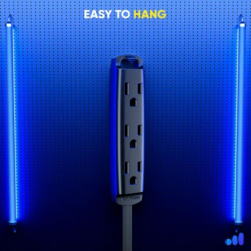 Vista 4 de Maximm Cable de extensión plano giratorio de 360 grados, cable de alimentación de 3 salidas múltiples de 1 pie con bucle, conexión a tierra 16 AWG