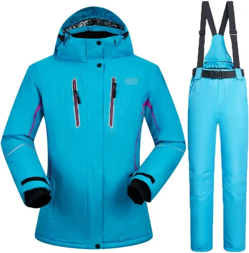 Vista 22 de Conjunto de chaquetas y pantalones de esquí para mujer, invierno al aire libre, talla grande, trajes de esquí cálidos con capucha, trajes de nieve E