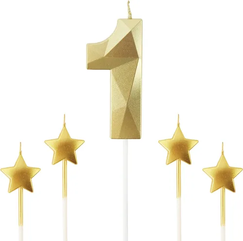 Vista 23 de Velas de cumpleaños doradas con número 20 y velas de estrella de cumpleaños de 7 cm Velas para pastel de cumpleaños en forma de diamante 3D son