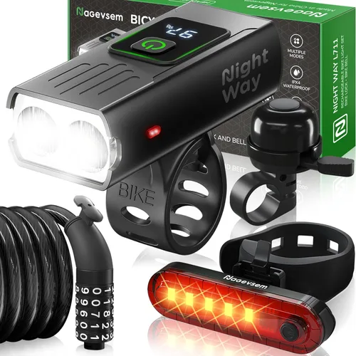 Vista 13 de Bike Lights Front and Back for Night Riding, USB-C Rechargeable Bicycle Headlight and Taillight Set, Waterproof, 12+6 Modes, Powerful Front and Rear