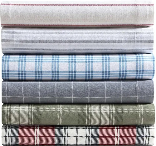 Vista 8 de Eddie Bauer - Sábanas de cama individual, juego de ropa de cama de franela de algodón con funda de almohada a juego, cepilladas para mayor suavidad