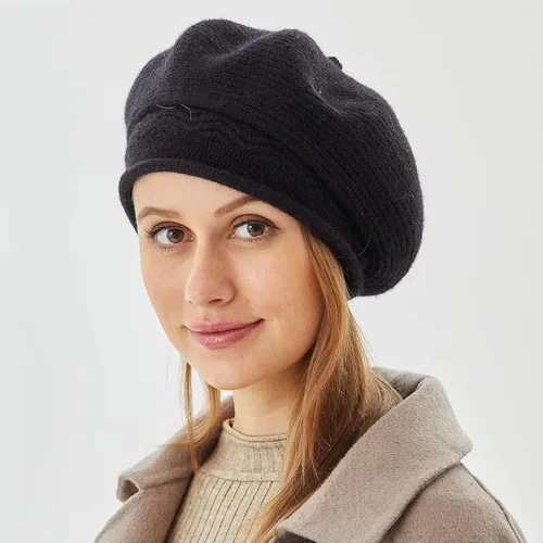 Vista 4 de Gorro de boina para mujer estilo francés gorro de punto con forro de lana cálido para invierno