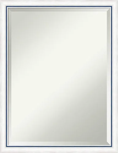 Vista 9 de Amanti Art - Espejo de baño blanco para sobre lavabo, espejo de tocador rectangular Morgan blanco azul de 22x18, marco de madera moderno pequeño, se