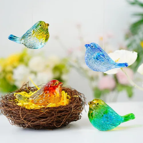 Vista 2 de HDCRYSTALGIFTS 4 figuras coloridas de pájaros de cristal, figuras coleccionables de animales de 3 pulgadas, regalos para mujeres, amantes